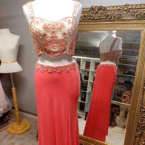 Coral Two-Piece Prom Dress